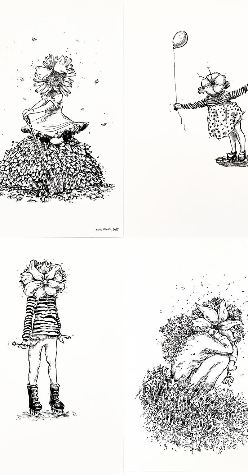 Flowergirl with a Shovel | Flowergirl with a Balloon | Flowergirl in Rollers | Flowerboy on the Grass – Hora French